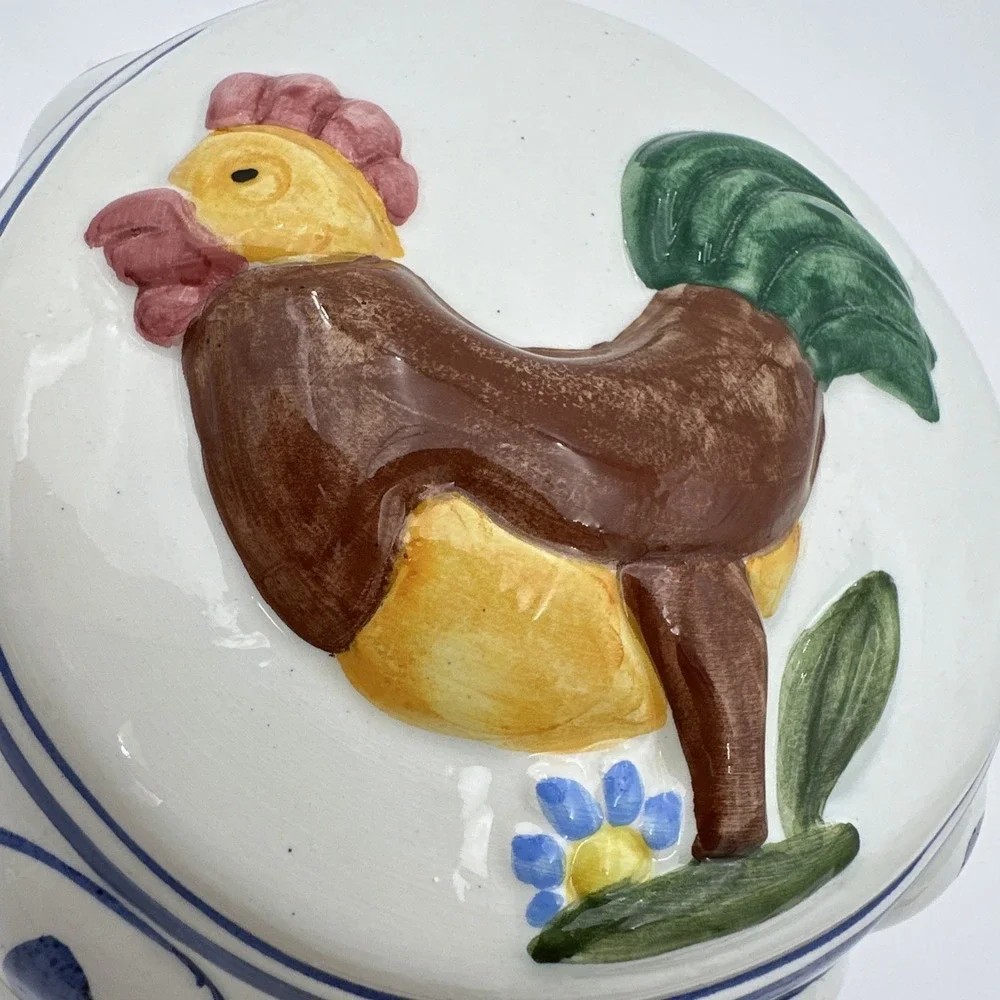 Vtg ABC Bassano Italy Rooster Ceramic Mold Hand Painted Wall Hanging Blue White